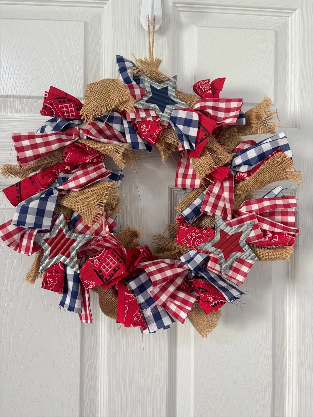 Patriotic Red White & Blue Burlap Star Wreath - Home Holiday Decor